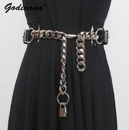 Belly Chains Belts Lock Head Hanging Ornaments Waistband Women's Spring Autumn Design All-Match Style Genuine Leather Ladies Belt Chain Girdle 230626