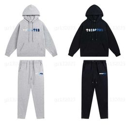 Trapstar Designer Hoodie Two Piece Set White And Blue Letters Towel Embroidery Padded Sweatshirt With Sweat Pants Mens Womens Fashion Street Tracksuit