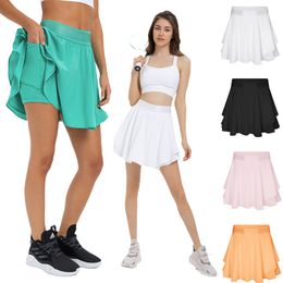 Lu Designer Shorts Tennis Sports Short Skirt Pleated Half Body Anti Walking Light Fast Drying Running Leggings Badminton Skirt Strap Bottom Pants with Pockets