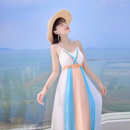 Casual Dresses Elegant Pure Silk Dress For Women 2023 Summer Sexy Spaghetti Strap BOHO Style Backless Beach 28032