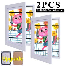 Frames Upgrade Kids Art Wooden Changeable Picture Display For A4 ArtWork Children Projects Home Office Storage 230625