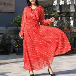 Ethnic Clothing Maxi Dress Loose Chiffon Pography Bohemian Maternity Po Green Ramadan Eid Jalabiya Fashion Muslim Red Polka Dots