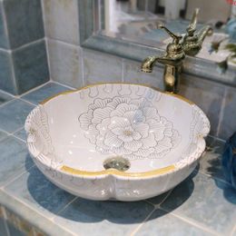 Flower Art Procelain Chinese Europe Vintage Style wash basin Ceramic Counter Top Wash Basin Bathroom Sinks bathroom sinkgood qty Igere