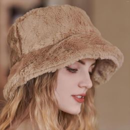 Gorros Unissex Inverno Bucket Hat Embalável Fofo Pele Casual Quente Chapéus Pescador Estilo Cor Sólida