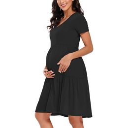Dress Women's Maternity Pregnancy Dresses Short Sleeve Vneck Solid Color Splicing Dress Comfortable Mom Clothes Comfortable Dresses