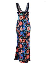 Casual Dresses Women Floral Cami Flower Spaghetti Strap Bodycon Long Corset Dress Summer Vacation Cottagecore (B-Blue M)