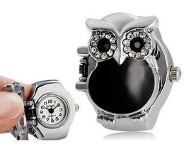 Cluster Rings Women Girl Shiny Rhinestone Owl Case Stainless Steel Elastic Finger Ring Watch Fashion Vintage Clock Female Men Fing 230620