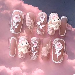 False Nails DIY Kawaii 3D Cartoon Short Tips Y2K Press On Handmade Long Coffin Stiletto Reusable Fake Nail With Glue Gift 230626