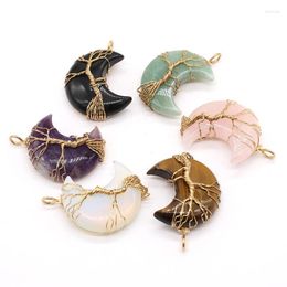 Pendant Necklaces Opal Amethyst Rose Quartz Natural Stone Moon Gold Wire Jewellery MakingDIYNecklace Accessory Healing Gem Charm Gift30x45mmPe