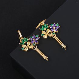 Dangle Earrings Luxury Zircon Delicate Yellow Blue Flower For Women Or Girls Chrismas' Gift