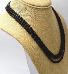 Chains Sell Hand Knotted 3 Rows 4mm Faceted Blue Black Color Purple Red Green Stone Bead Necklace 17-19 " Fashion Jewelry