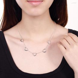 Chains Classic 925 Stamp Silver Necklaces Jewellery 18 Inches Hollow Five Heart Fashion Necklace For Women Christmas Gifts