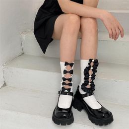 Women Socks Hollow Out Lolita Bow Cosplay Costumes Accessories Medium Tube Cotton Cute Sweet Girl Students