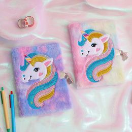 Notepads Cartoon Unicorn Cute Plush Notebook with Lock Secret Suitable for Children and Girls Gift Diary Agenda Planner Organize 230626