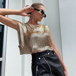 Women's Tanks Camis metal corset summer tank tops women party sleeveless draped festival sexy camisole metal vest sequins cool crop top 230625