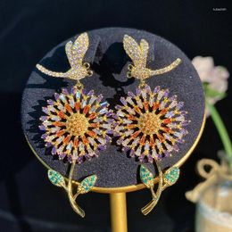 Dangle Earrings 2023 Fashion 925 Silver Needle Dragonfly Flower Drop With Bling CZ Women's Elegant Earring Jewerly