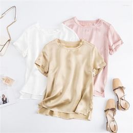 Women's T Shirts 2023 Spring Summer Women T-Shirts Solid Loose Casual Blouses Short Sleeve Female Simple Tops Korean Style Satin Blusas