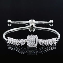 Bangle Luxury Rectangle Charm 925 Sterling Silver On Hand Bracelet For Women Wedding Girl Gift Wholesale 230626