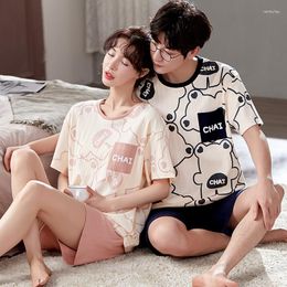 Women's Sleepwear Lovers Pajamas Set Women Men Couple Pijama 2 PCS Cartoon Bear Pyjama Summer Short Sleeve Casual Nightwear Night Wears For