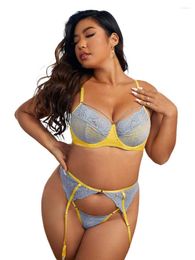 Underwear Women's Plus Size 3pack Lace Chain Detail Underwire Garter Lingerie Set Without Liner O2TM#Women's