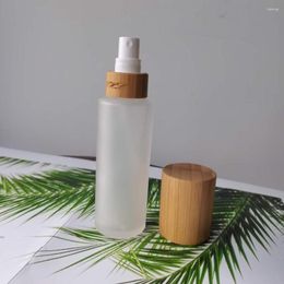 Storage Bottles Bamboo Bottle Spray Frosted Glass For Cosmetics With Pump Lid Covered Jars 20ml 1oz 40ml 50ml 60ml 80ml 4oz