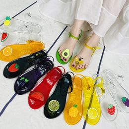 Sandals Women Fruit Jelly Sandals PVC Flat Flip-flop Sandal Ladies Summer Outdoor Fashion Non-slip Buckle Strap Beach Shoes Slides 230626