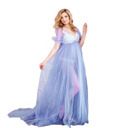 Dress Sexy Lace Rainbow Mesh Maternity Dresses Long Pregnancy Dress Photo Shooting Pregnant Women Maxi Gown Photography Props