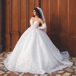 Elegant Floral Wedding Dresses For Women 2023 Applique Long Sleeves Sheer Neck Arabic Bridal Gowns Vintage Vestido De Noiva 322