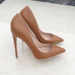 Fashion Classic Nude Matt Leather Womens High Heels Narrow Top For Wedding Party Shoes Women 8 / 10 / 12 Cm Plus Size 43 44 45