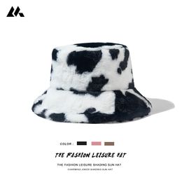 Winter Bucket Hat Women Outdoor Hats Hip Hop Cap Cow Pattern Soft Fishing Sun Hat Panama For Man