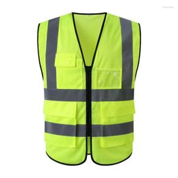 Motorcycle Apparel Hi Vis Workwear Highlight Reflective Vest Construction Safety Mesh Fluorescent Road Administration Coat Jacket