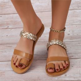 Large Slippers Flat Sandals Size Women s Summer One Line Set Toe Braided C