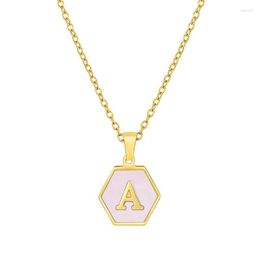 Pendant Necklaces A-Z Gold Hexagon Initial For Women Letter Pink Seashell Letters Necklace Alphabet 26 Jewellery GiftsPendantPendant