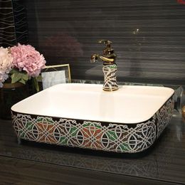 Europe style chinese Jingdezhen Art Counter Top ceramic fancy wash basin bathroom sinks rectangulargood qty Pfsim