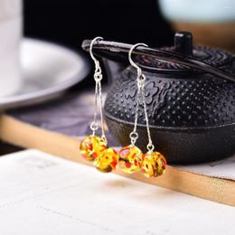 Dangle Earrings Vintage Amber Flower For Women Japanese South Korean Eardrop Temperament