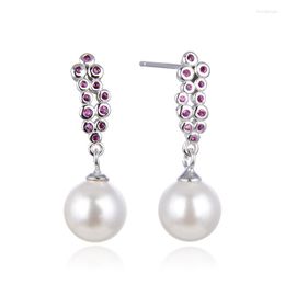 Dangle Earrings 925 Sterling Silver Inlaid With Ruby Fashion Red Corundum Pearl Simple