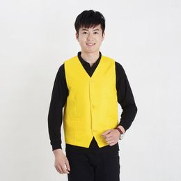 Men's Vests Work Uniform Pockets Unisex Waistcoat Slim Fit Solid Colour Cashier