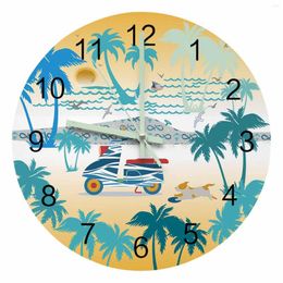 Wall Clocks Beach Holiday Coconut Tree Motorcycle Luminous Pointer Clock Home Ornaments Round Silent Living Room Decor