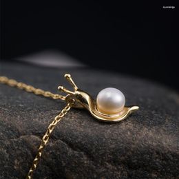 Chains Freshwater Pearl Snail Necklace Real 925 Sterling Silver Jewellery For Women 18k Gold Creativity Female Fine Gifts