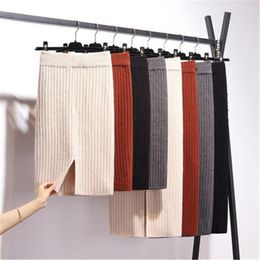 Skirts 2023 Korean Autumn Winter Womens Knitted High Waist Mid-long One-step Skirt Woman Elegant Open-forked Z3838