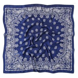 Scarves Fashion Women Navy Blue Cashew Floral Square Silk Shawl Scarf Lady Print Soft Wraps Bufandas Muslim Hijab 70 70Cm