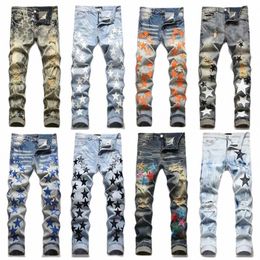 Men's designer skinny jeans summer fashion stretch sweatpants luxury skinny pants casual Stars pattern oversized ripped pants amirs fashion streetwear