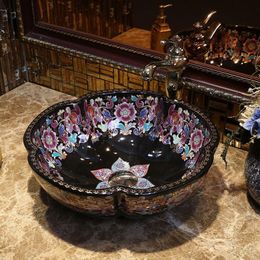 Luxurious flower shape Ceramic Art Basin Sinks Counter Top Wash Basin Bathroom Vessel Sinks vanities china washing basin Ubpkp