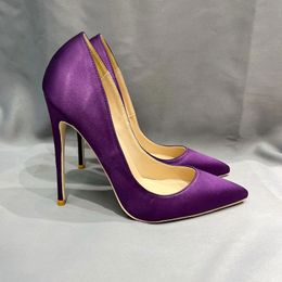 Purple Silk High Heels Women Pumps Party Shoes Nightclubs 12Cm WomenS High Heels Satin Single Female Shoes Size 43 44 45