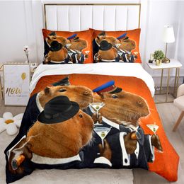 Bedding sets capybara club anime Duvet Cover Kawaii Comforter Bedding set Soft Quilt Cover and Pillowcases for Teens SingleDoubleQueenKing 230625