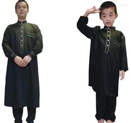 Ethnic Clothing Jalabiyat Ramadan 2023 Arabic Muslim Fashion Moroccan Caftan Dubai Saudi Arabia Boys 2 Pieces Set Parent-Child Kaftan Thobe