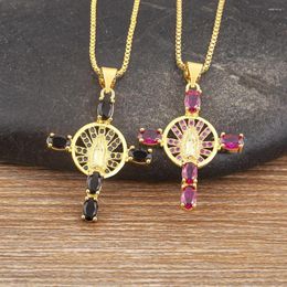 Chains AIBEF Cross Virgin Mary Religious Pendant 5 Colour Rhinestone Women Copper Zircon Necklace Jewellery Accessory Pray Gift Daily Wear