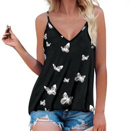 Women's Tanks Spaghetti Strap Camisole Top Tunic Women Sling Tank Casual Summer Sexy V-Neck Camis Butterfly Print Blouse Sleeveless Shirts