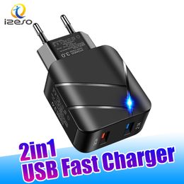 QC3.0 USB Universal Fast Charger Dual USB Ports 9V 2A LED Quick Charging Power Adapter Home Wall Chargers izeso