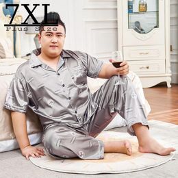 Men's Sleepwear Men Silk Satin Pyjamas Set Plus 7XL Summer Home Wear Spring Man Pyjama Sets Clothes Men's Loungewear